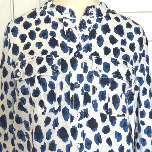 Boden Women's Size 4P Dolores Top Linen Button Down Shirt Animal Print - Picture 3 of 9